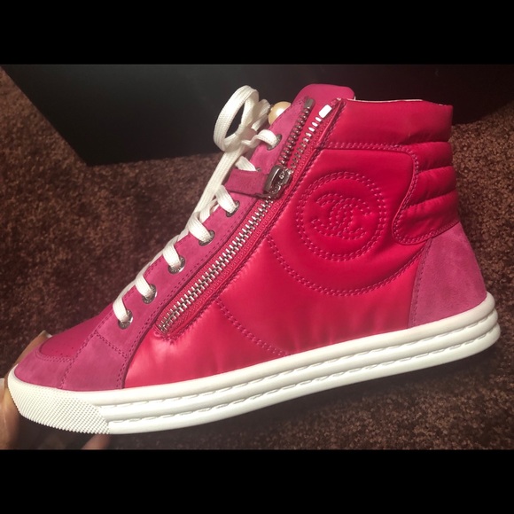 CHANEL Shoes | Pink Chanel High Top Sneakers | Poshmark